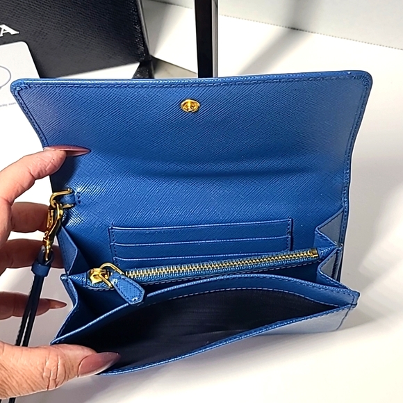 Prada Saffiano 1M1438 Wallet/Wristlet (bi-fold) Cobalto - Picture 6 of 13